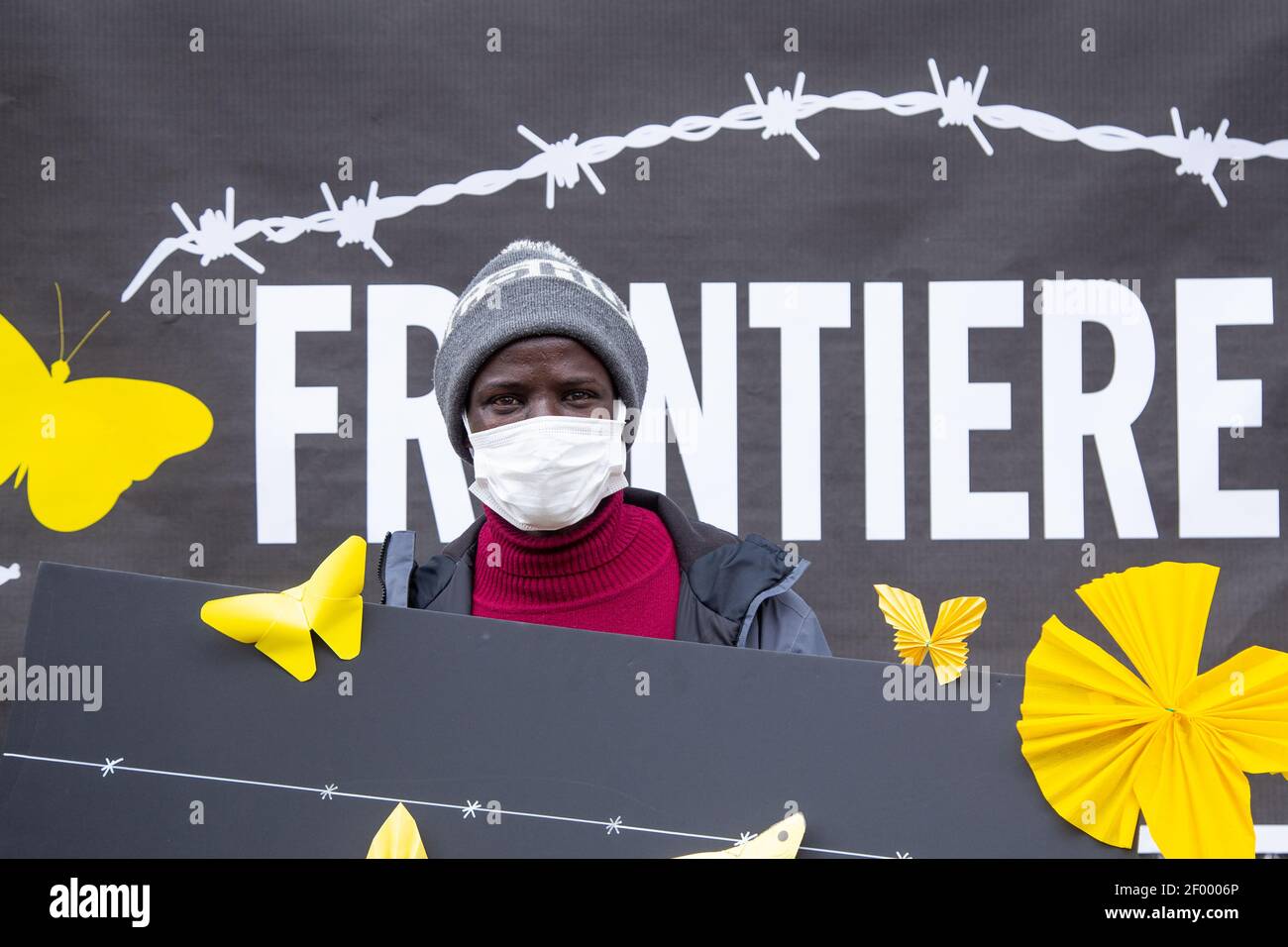 Rome, Italy. 06th Mar, 2021. Sit-in organized by volunteers of Baobab Experience association near the Embassy of Croatia in Italy, (Photo by Matteo Nardone/Pacific Press) Credit: Pacific Press Media Production Corp./Alamy Live News Stock Photo