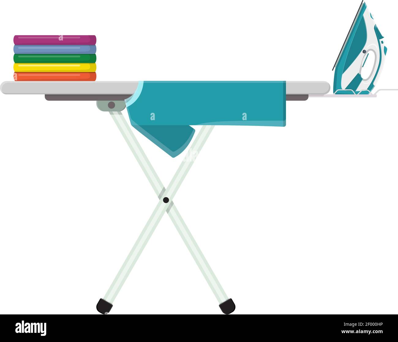 Ironing Board with clothes and iron Stock Vector