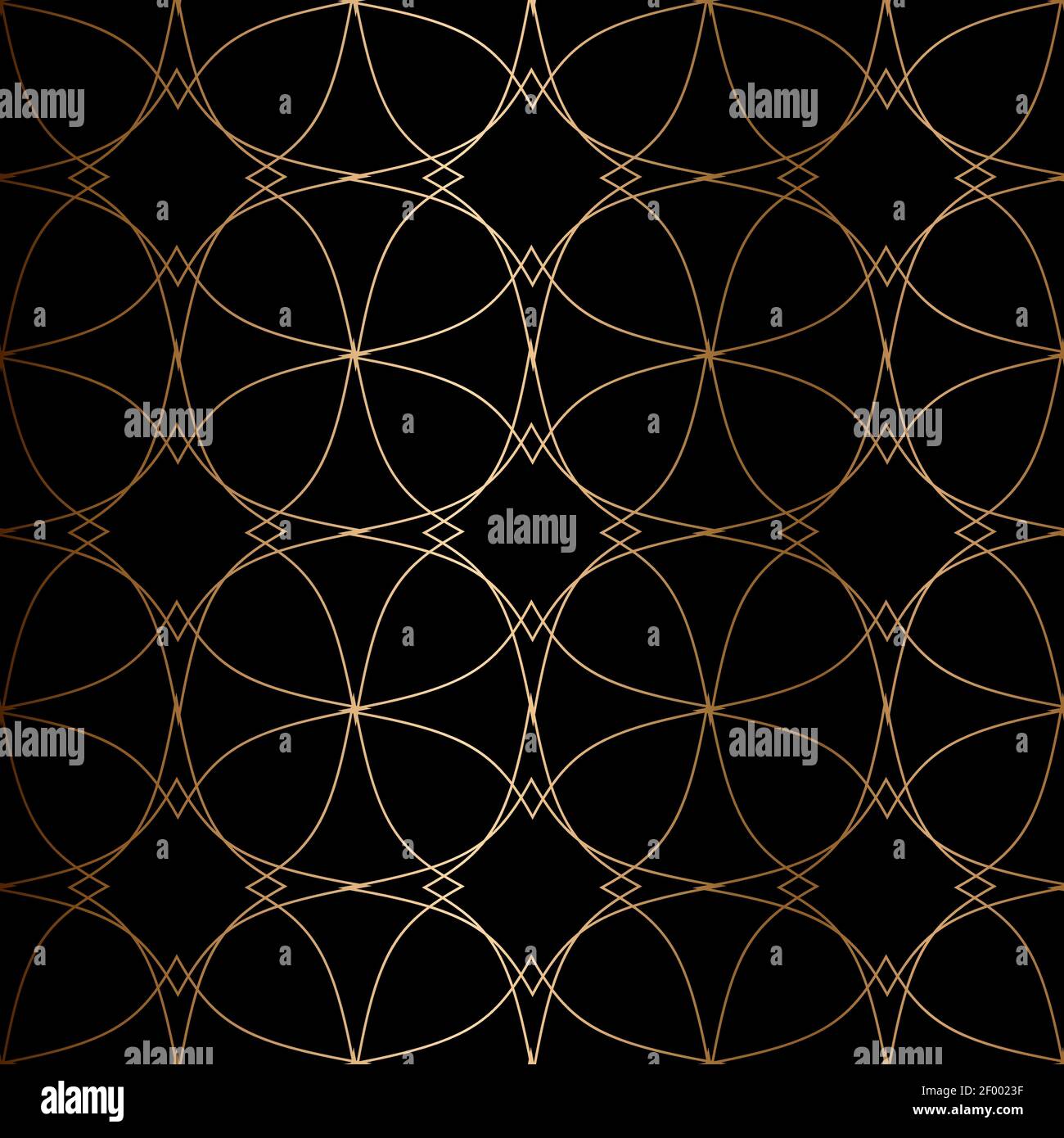 Abstract vector ornamental seamless golden pattern. Black background. Stock Vector