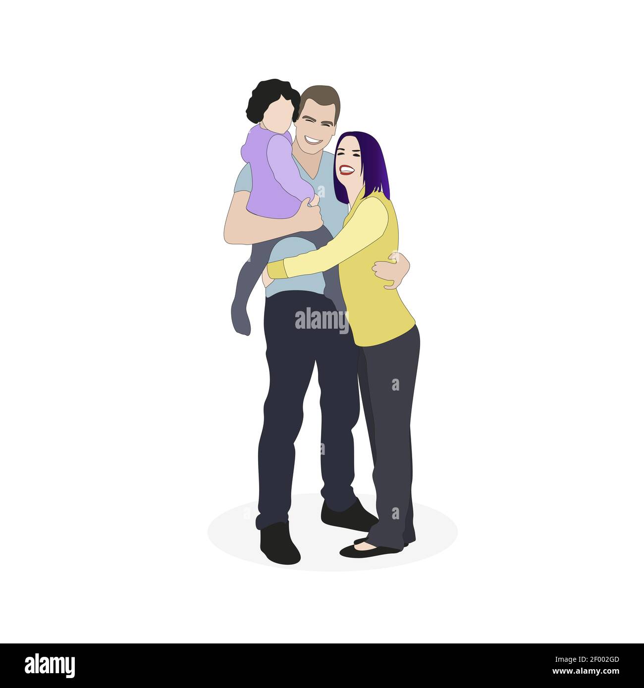 Happy family father mother and child. Couple with kid, parents hugs together child, cheerful kid smiling, vector illustration Stock Vector