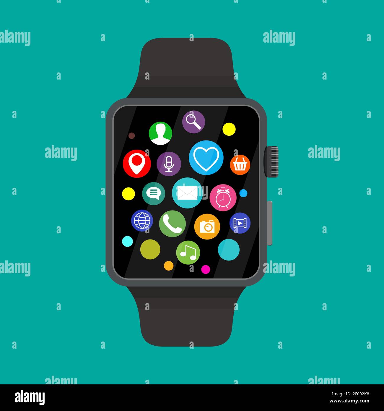 Smart watch with icons, Stock Vector