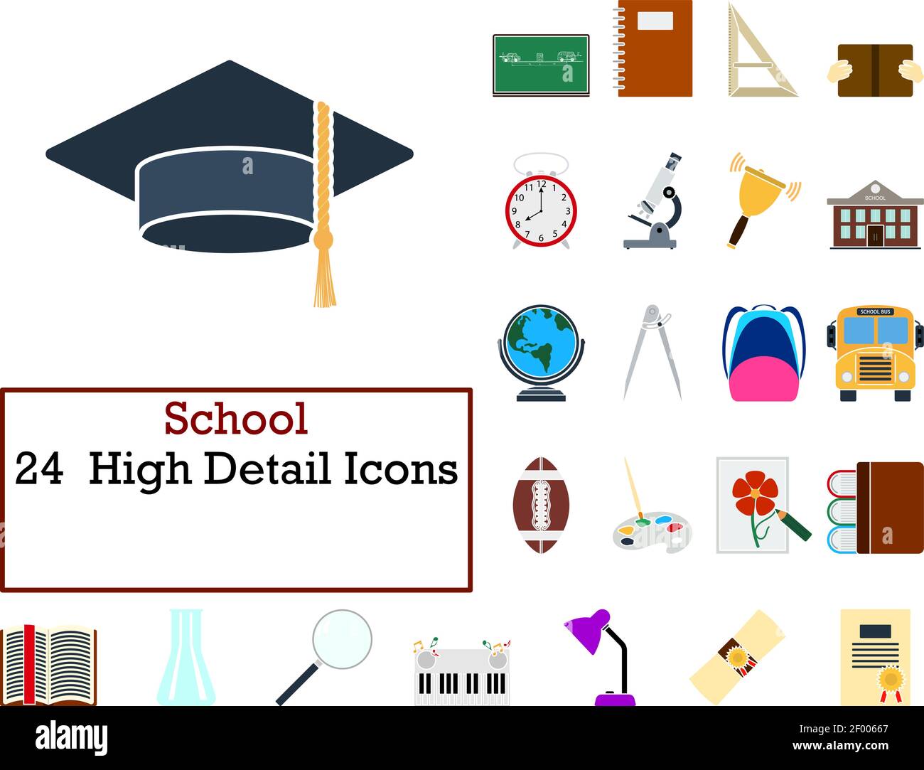School Icon Set. Flat Design. Fully editable vector illustration. Text ...
