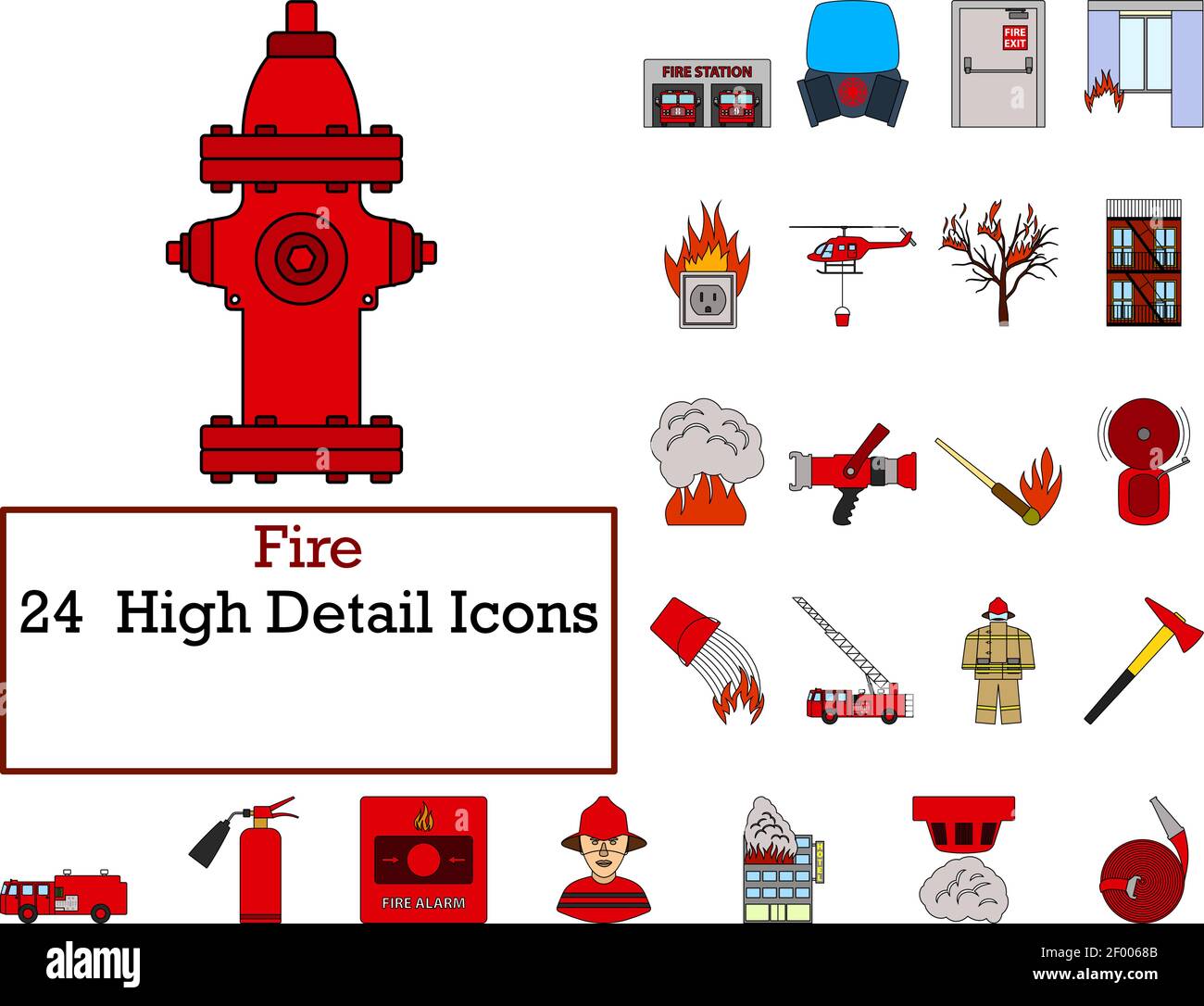 Fire Icon Set. Flat Color Outline Design With Editable Stroke. Vector ...