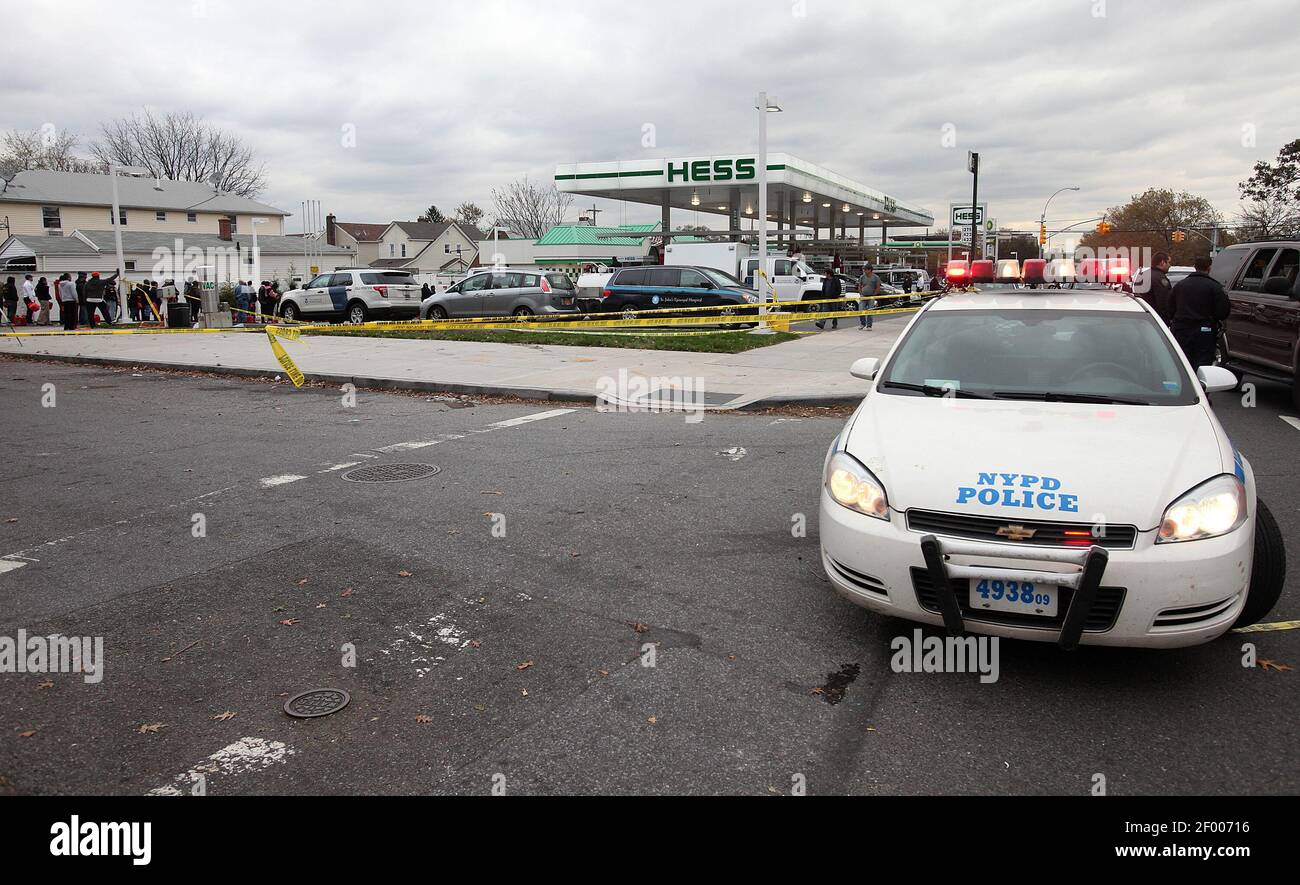 1 November 2012 Queens, NY Police are on location at a Hess gas