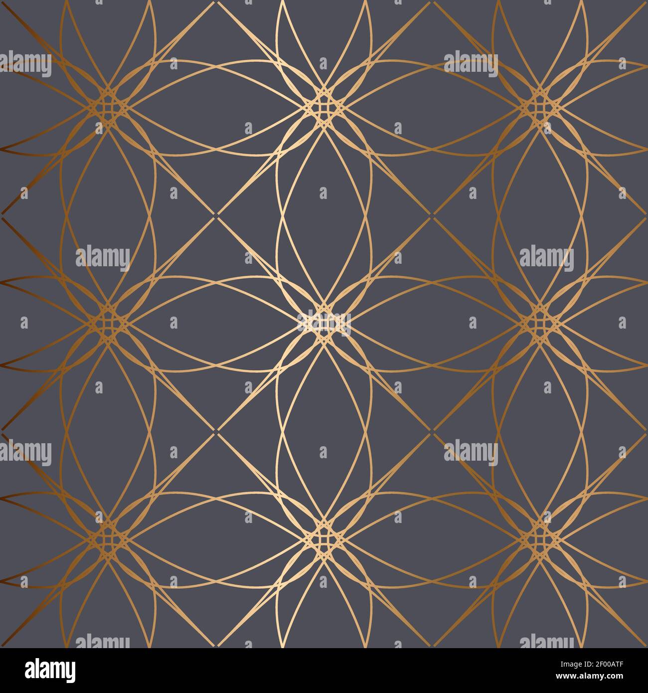 Abstract vector geometric seamless golden pattern. Blue turquoise background. Stock Vector