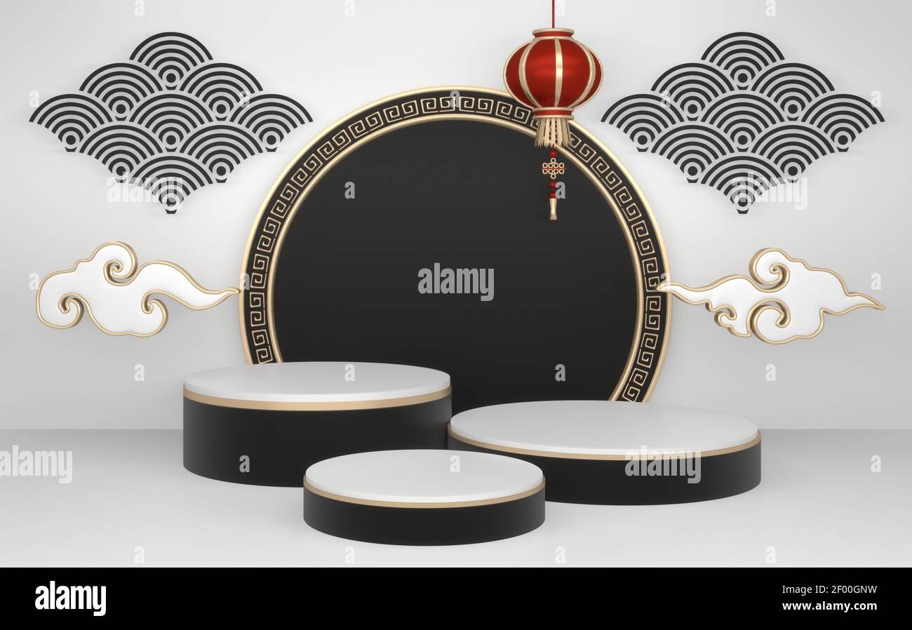 Abstract podium black gold concept and decoration japanese style. 3D ...