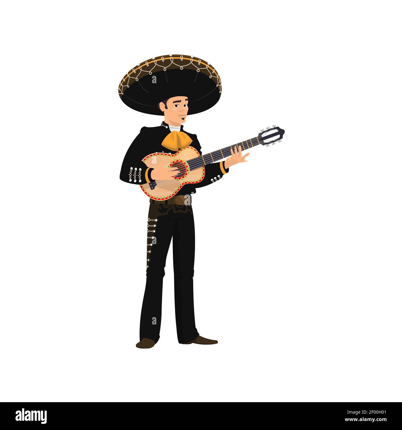 Mexican guitarist mariachi playing on guitar isolated musical band