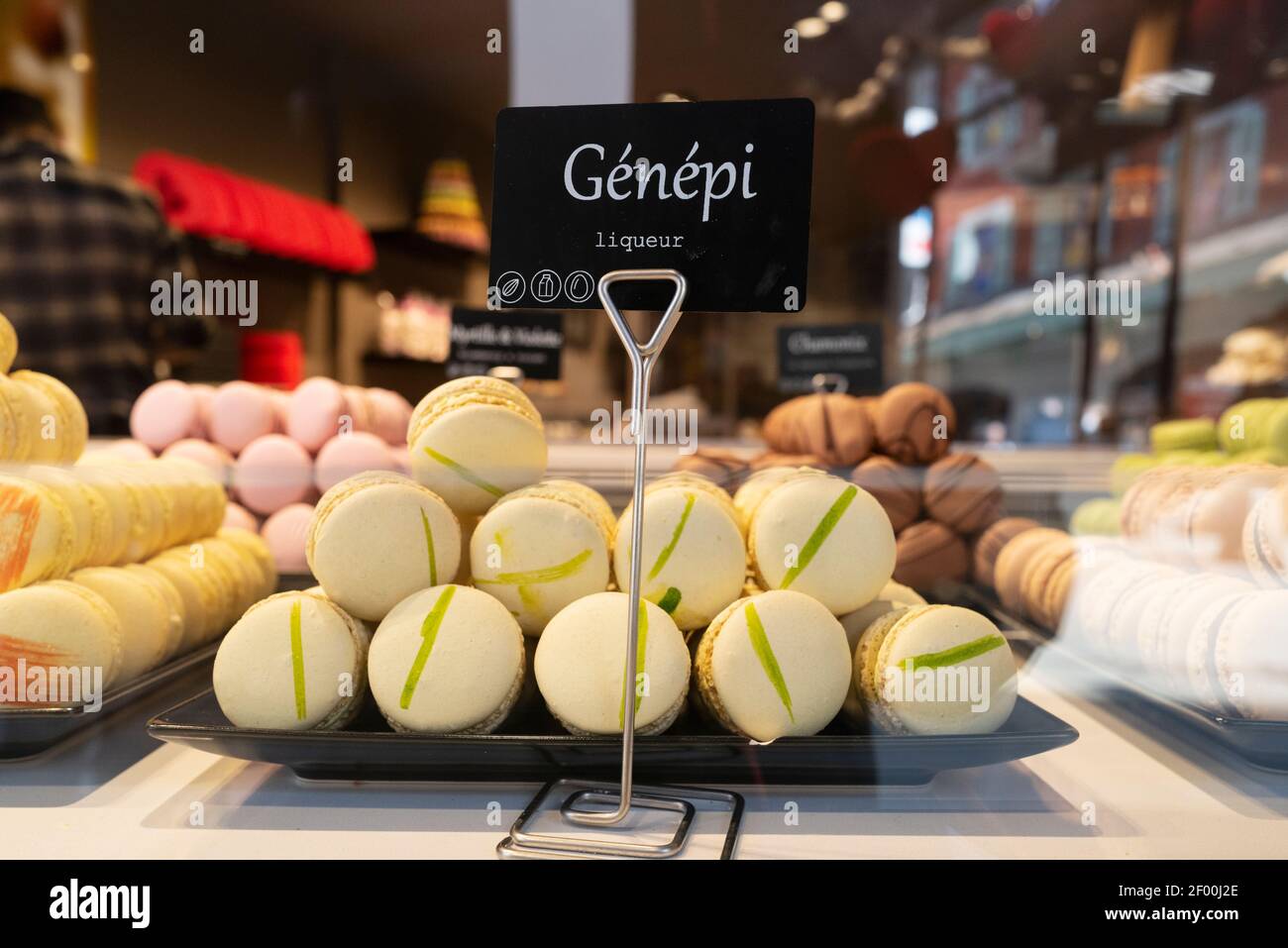 Macaroon genepi flavor in a shop, France Stock Photo