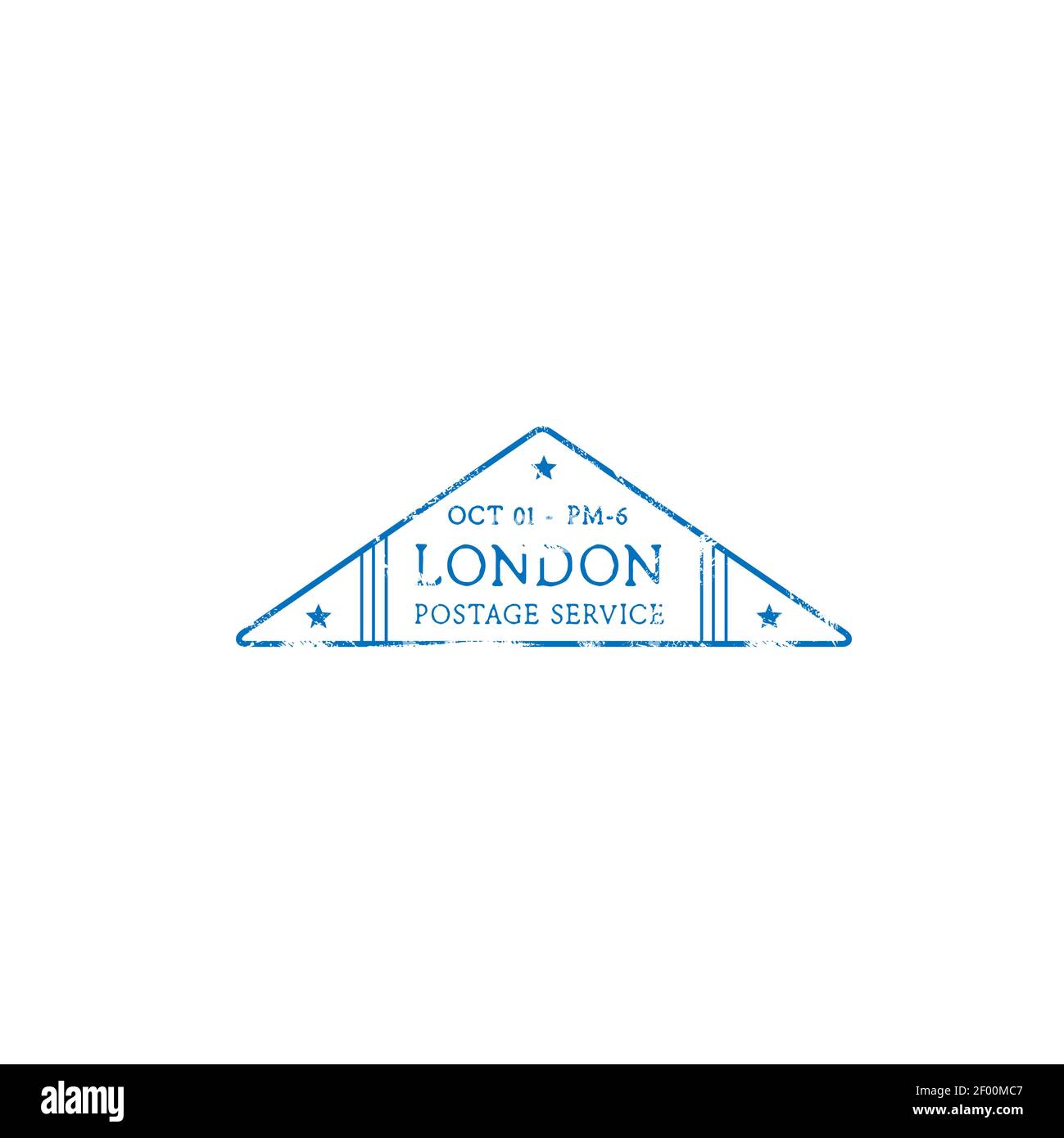 London postage service isolated grunge triangular post stamp with stars. Vector post office symbol, airmail grunge mark. Postal seal, Great Britain co Stock Vector