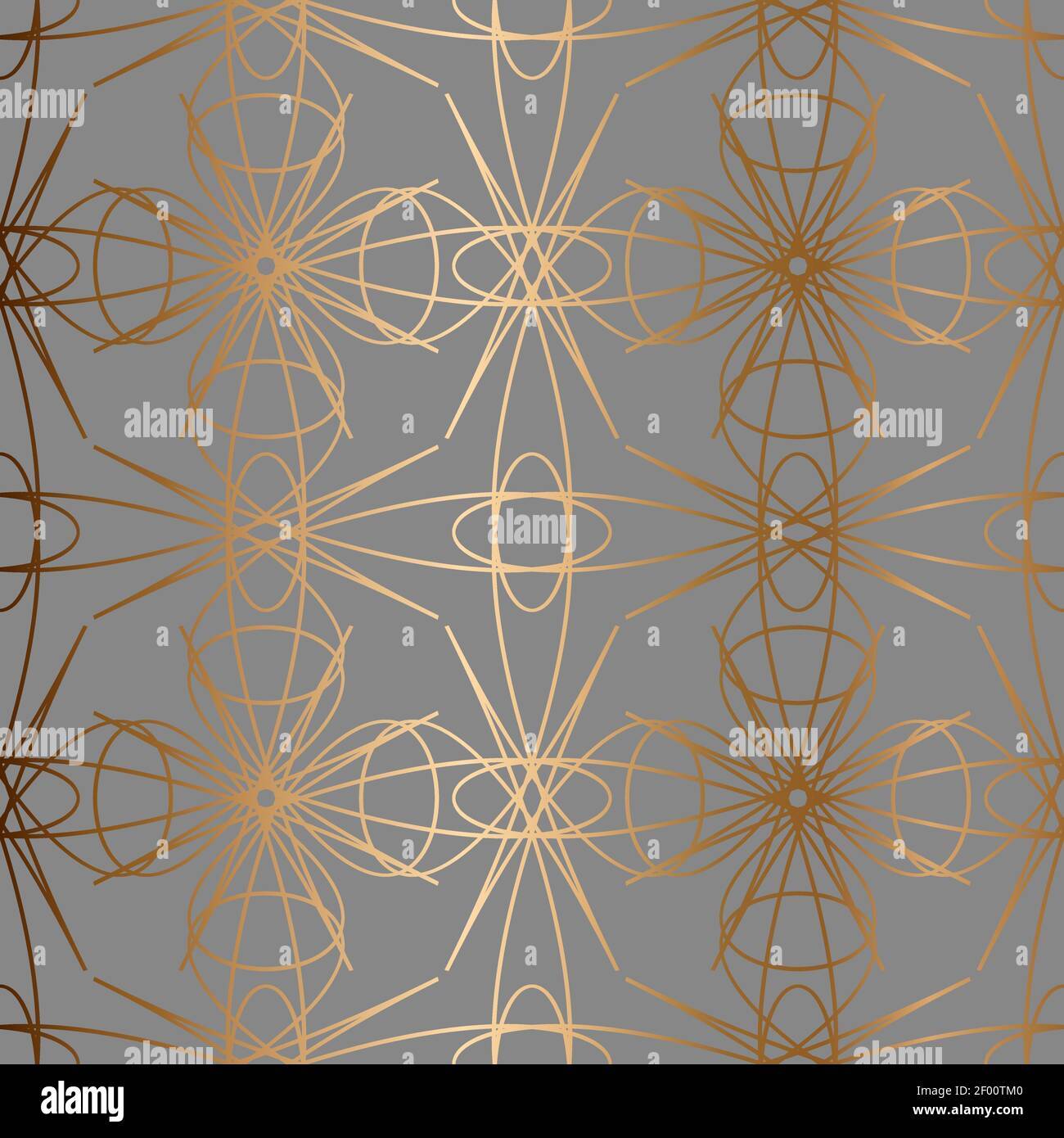 Abstract vector ornamental seamless golden pattern. Gray background. Stock Vector
