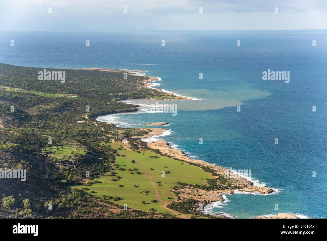 Landscape of Akamas Peninsula National Park, Cyprus. Tourist resort with beaches and blue lagoons Stock Photo