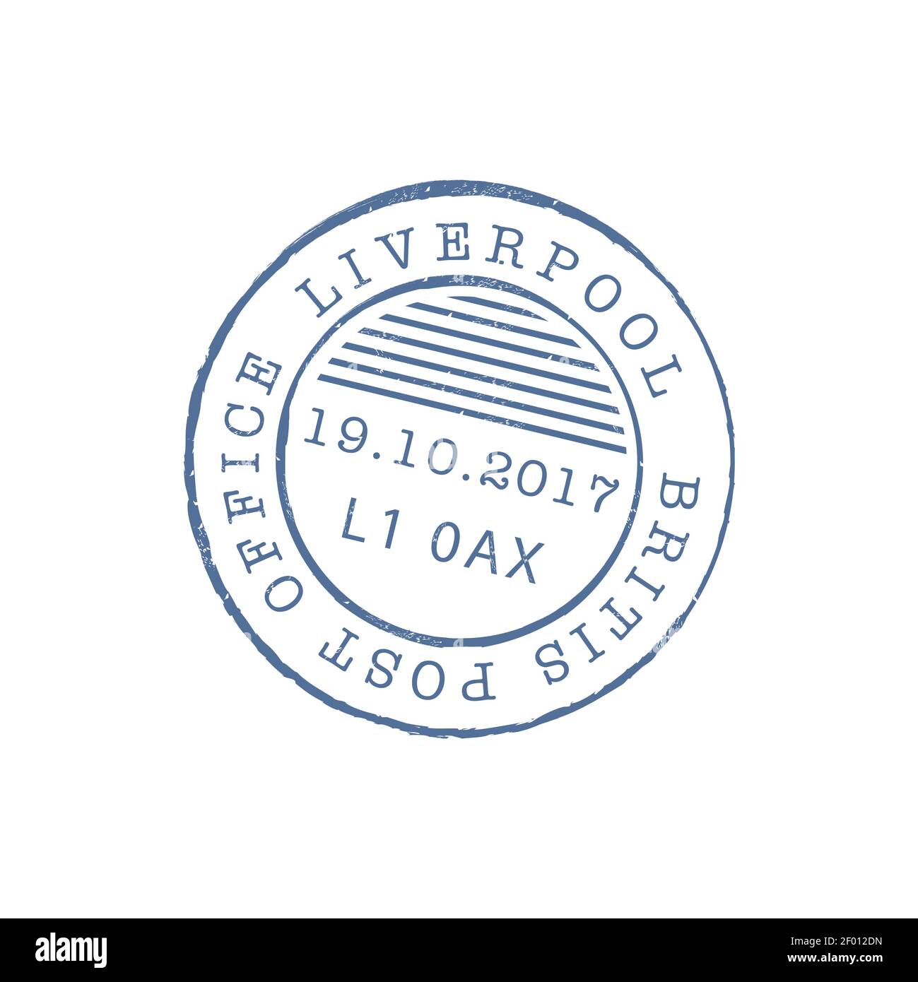 Liverpool British post office round stamp isolated icon. Vector rubber seal print, mailing postmark template, grunge blue postal sign. mark on envelop Stock Vector