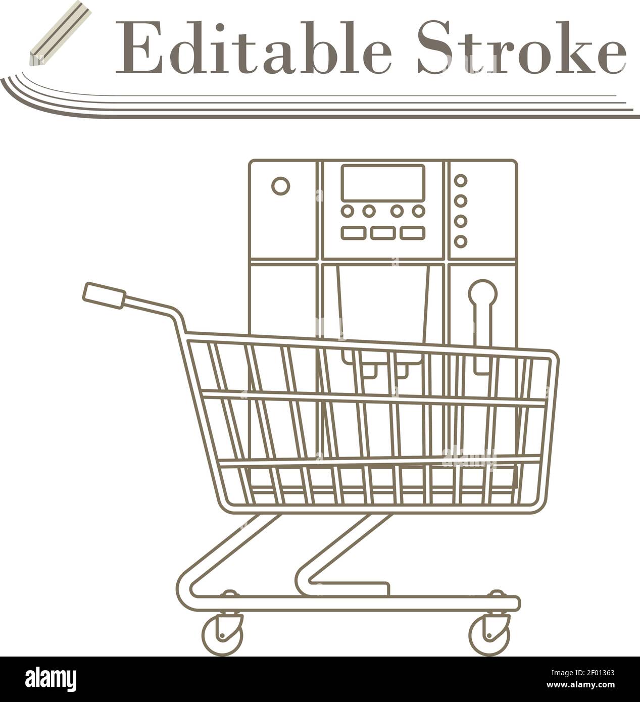 Shopping Cart With Cofee Machine Icon. Editable Stroke Simple Design