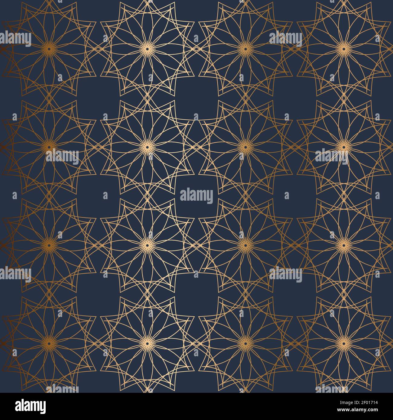 Abstract vector ornamental seamless golden pattern. Blue background. Stock Vector