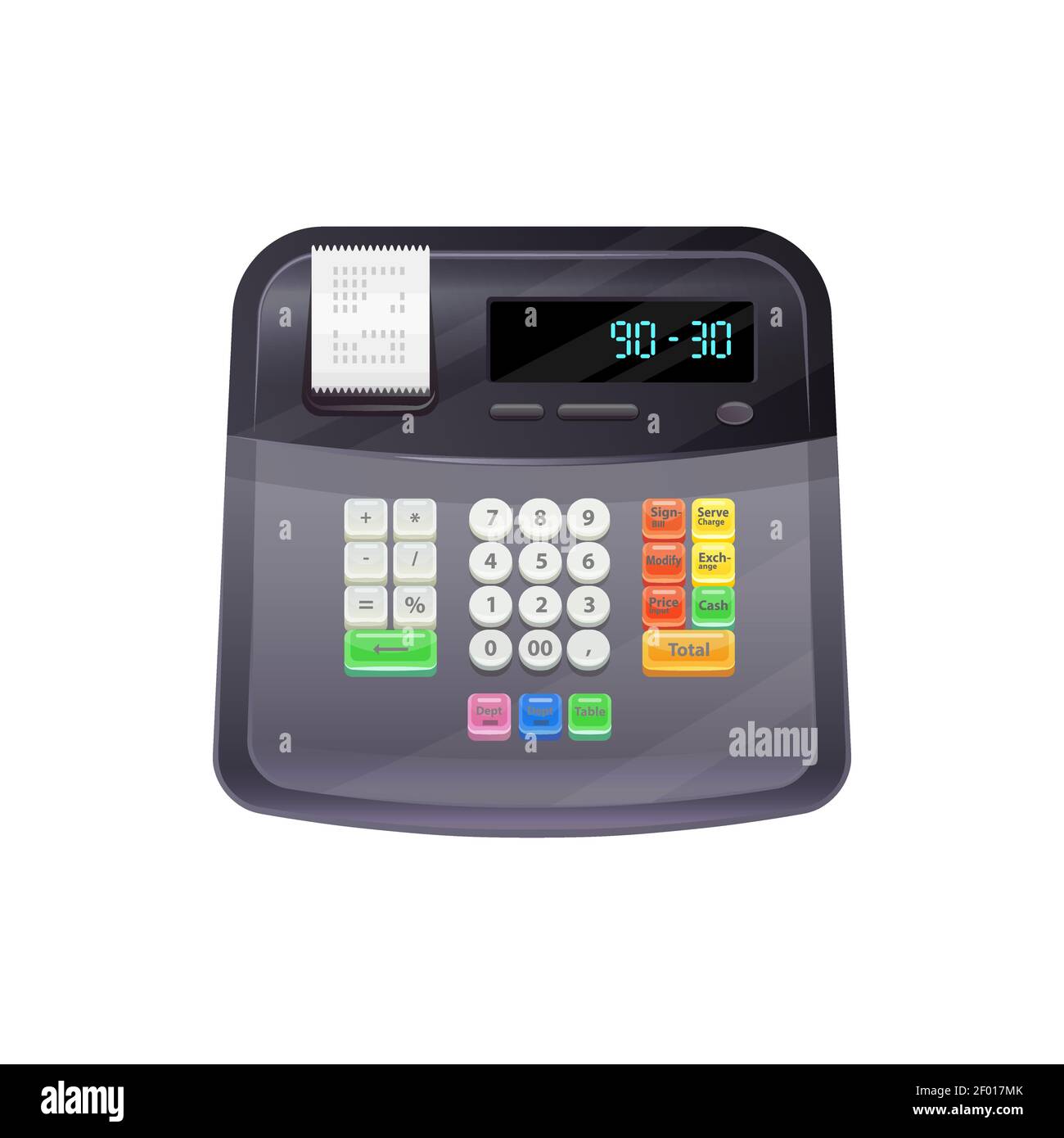 Cash register with check print isolated till calculating and registration transactions. Vector cash desk printing receipts in record-keeping purposes, Stock Vector