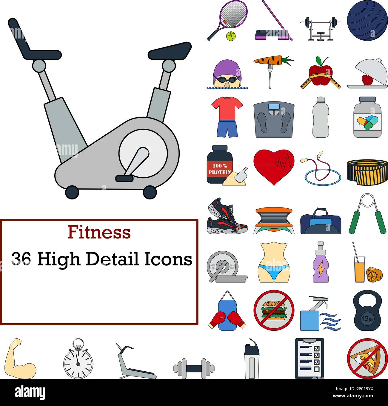 Fitness Icon Set. Flat Color Outline Design With Editable Stroke ...