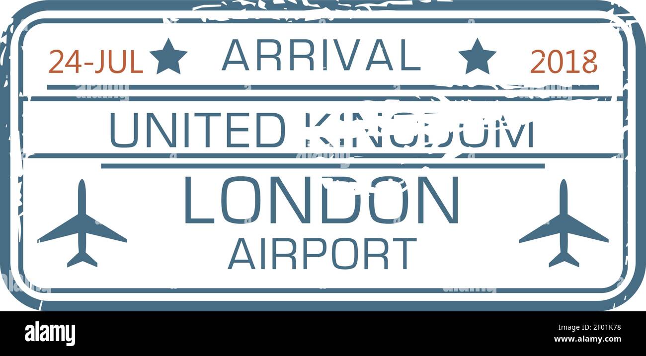 Visa stamp arrival to London, United Kingdom isolated grunge passport control sign. Vector UK destination border control seal, official document of ar Stock Vector