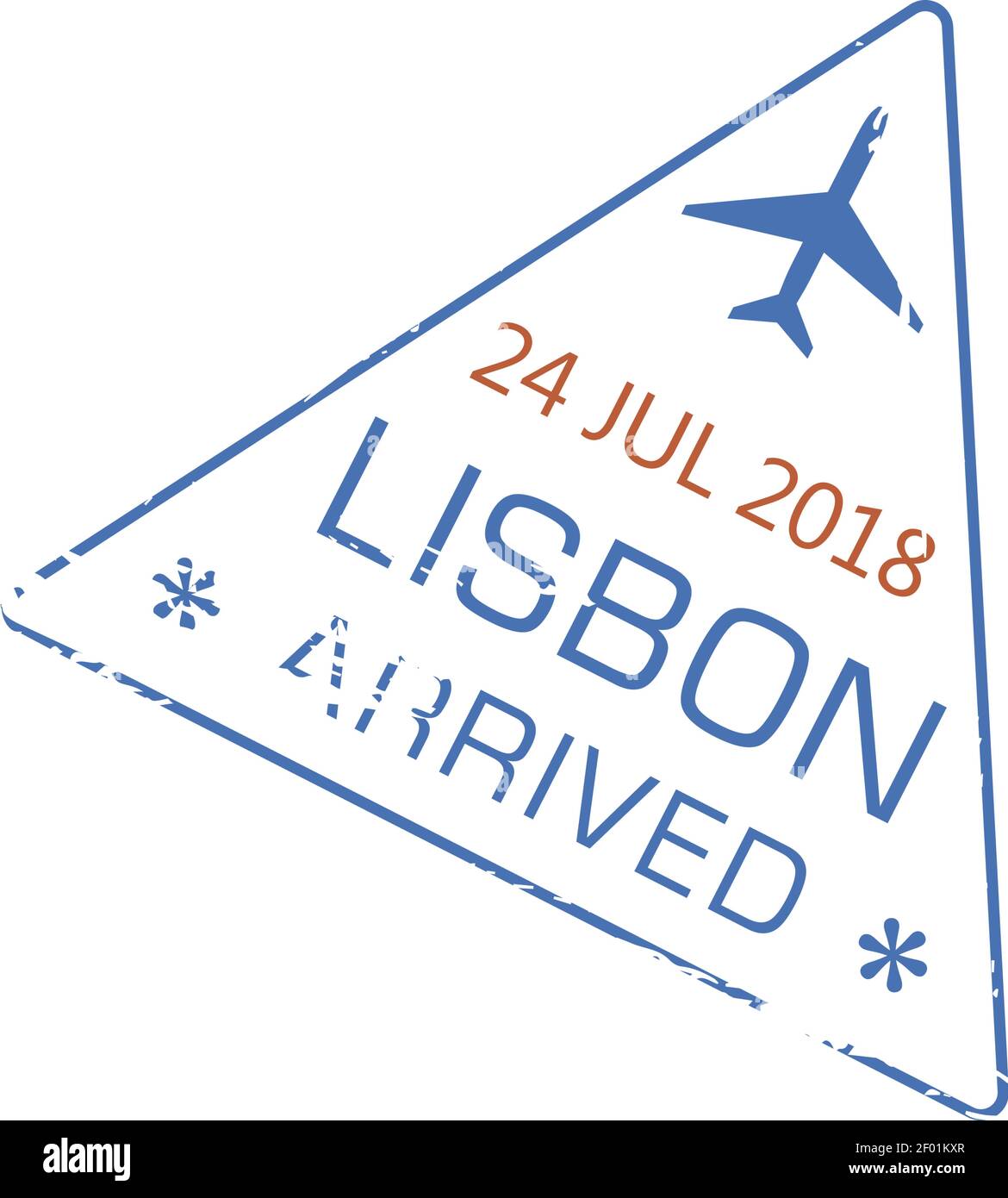 Lisbon arrived visa stamp isolated grunge icon with airplane. Vector arrival in Portugal international airport sign, immigration border control docume Stock Vector