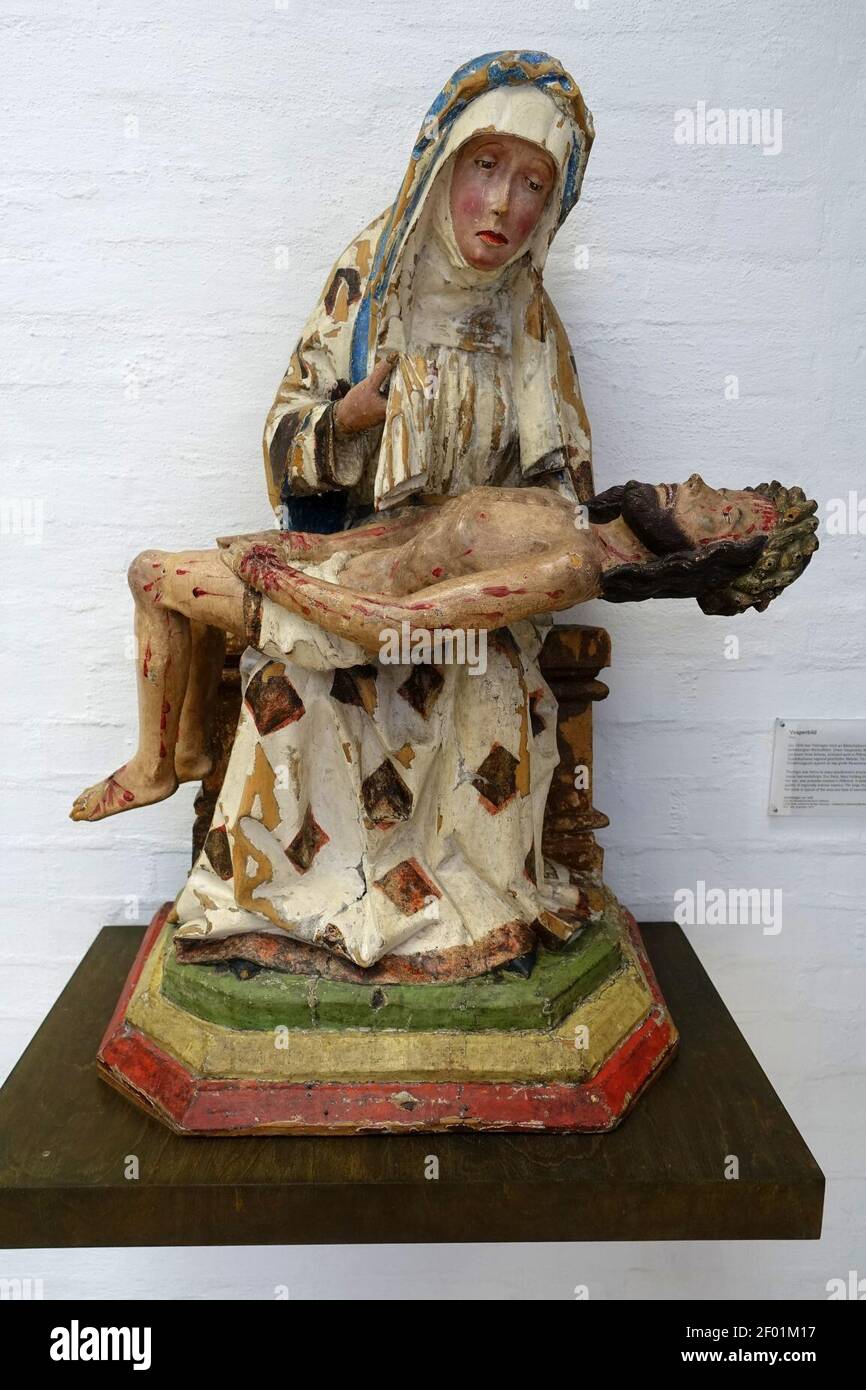 Pieta, East Thuringia, from the Gottesackerkirche in Possneck, c. 1490, limewood, restored polychromy Stock Photo