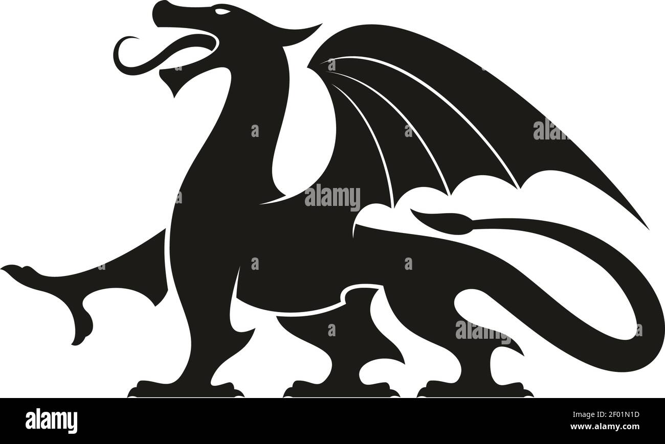 Dragon gryphon isolated heraldic animal silhouette . Vector creature with eagle legs and lion tail Stock Vector