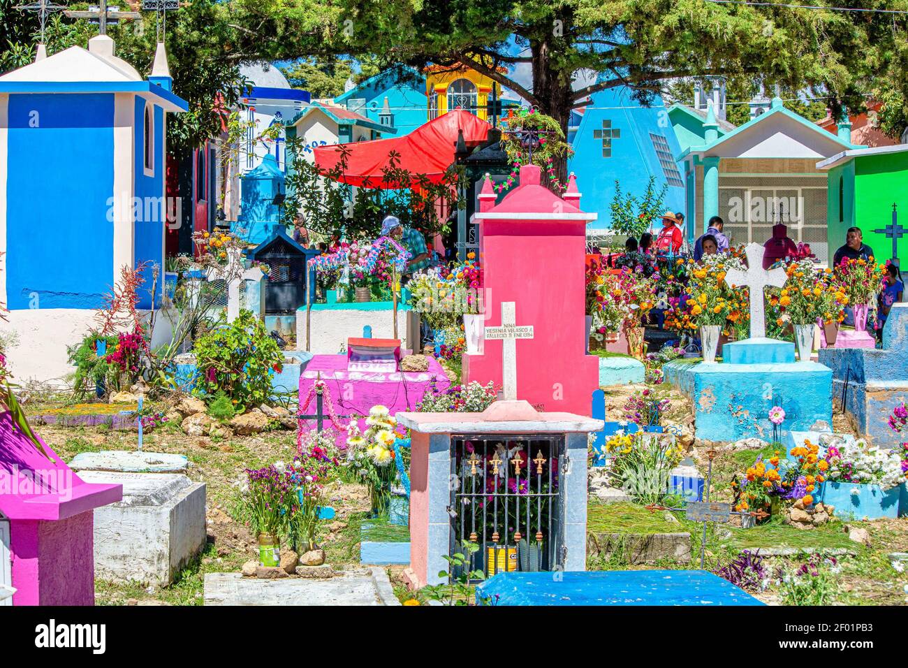 COMITA, MEXICO - Nov 01, 2019: Graves in a cemetery of Comitan, Chiapas, Mexico Stock Photo