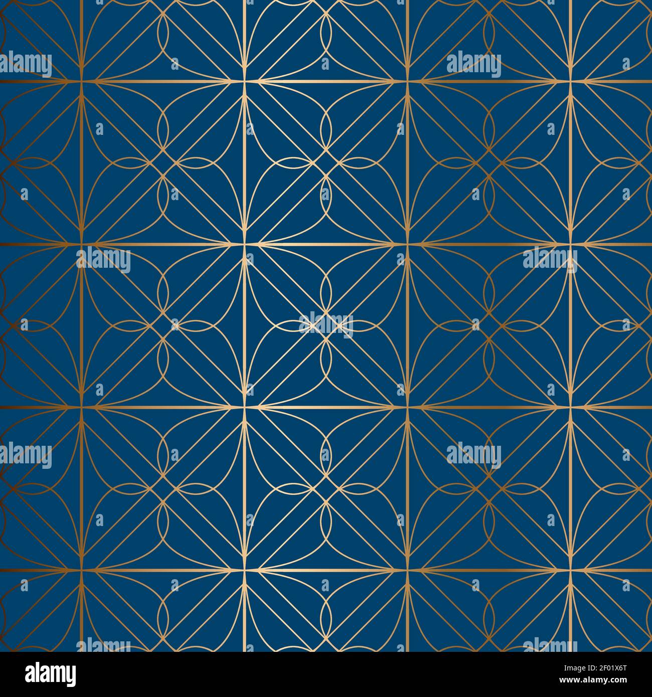 Abstract vector ornamental seamless golden pattern. Blue background. Stock Vector