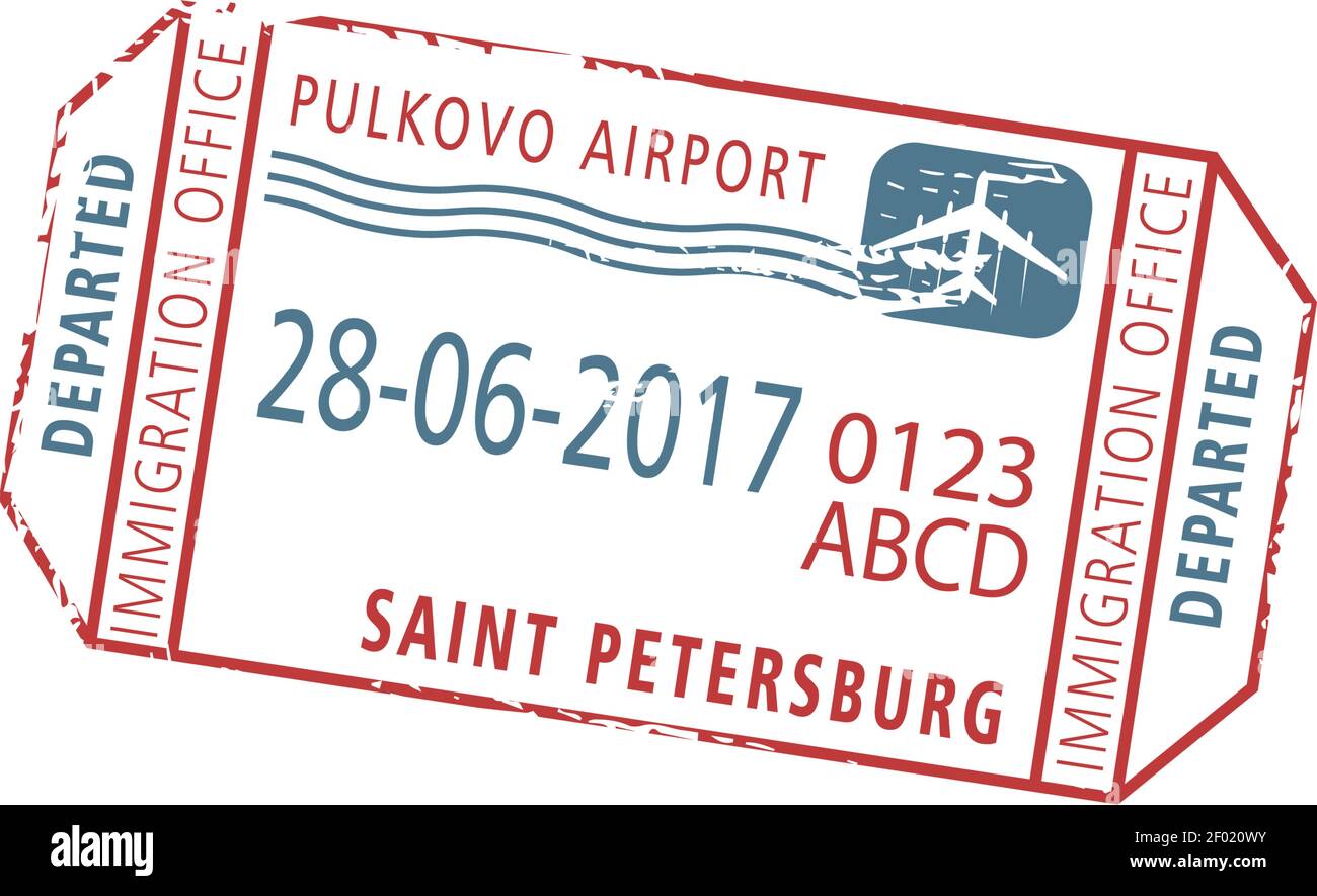 Pulkovo airport immigration office in St. Petersburg visa stamp. Vector  plane, departed sign and date Stock Vector Image & Art - Alamy