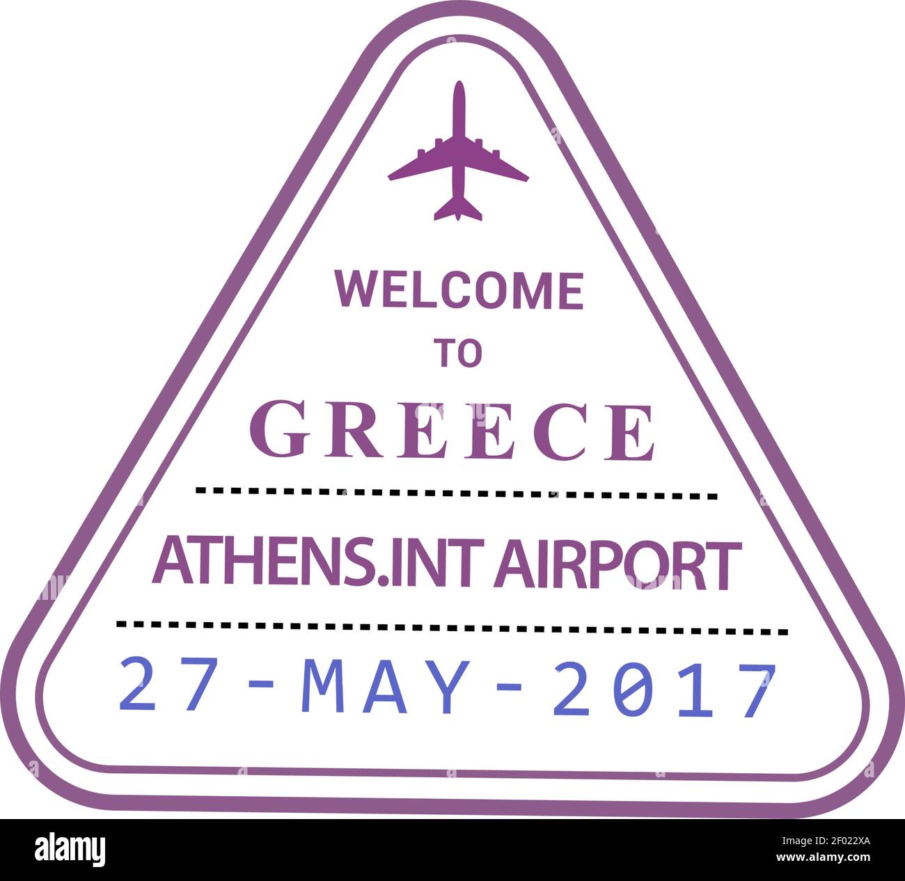 to Greece, Athens International airport arrival visa triangular stamp isolated vector