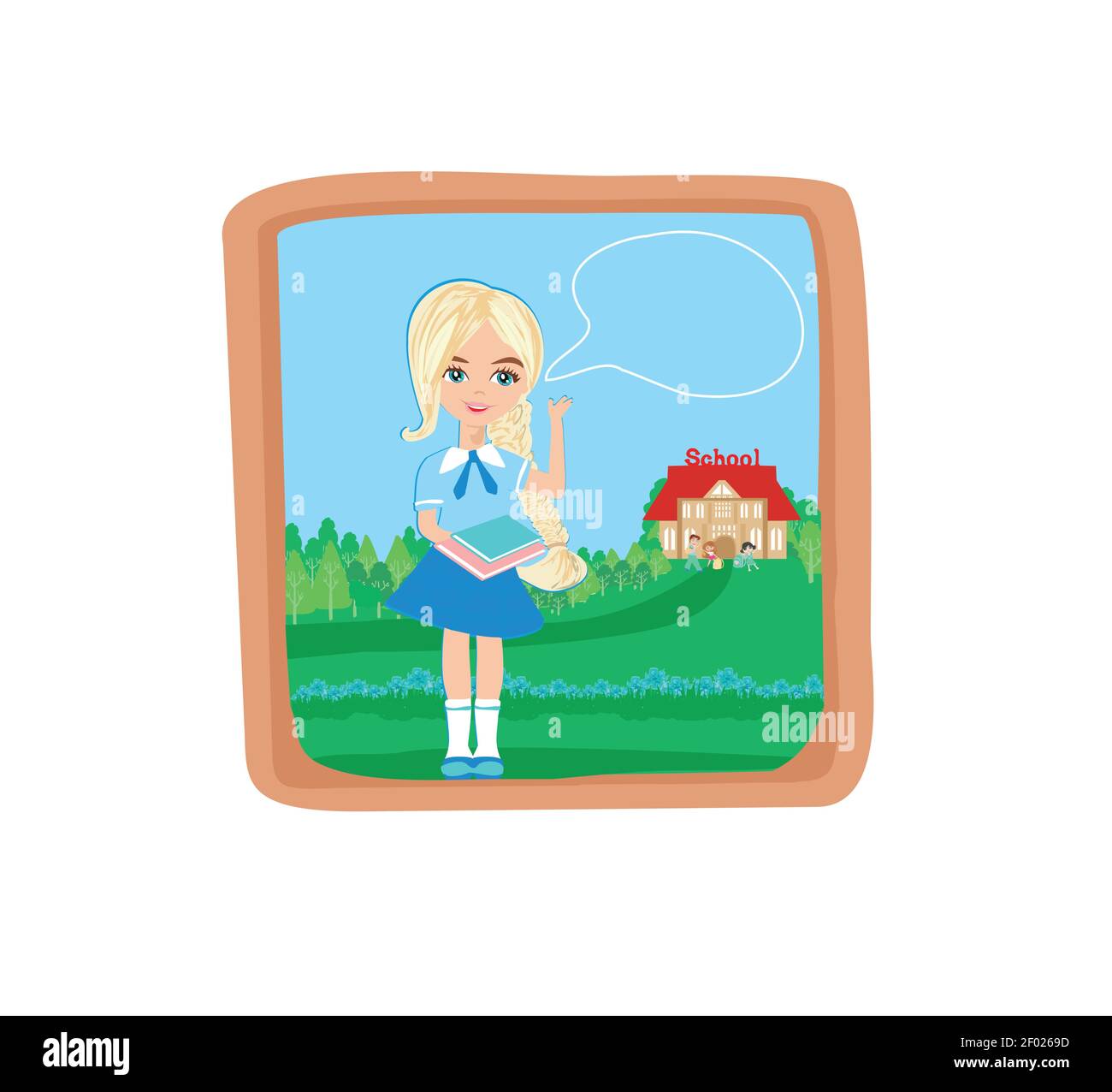 sweet girl going to school Stock Vector
