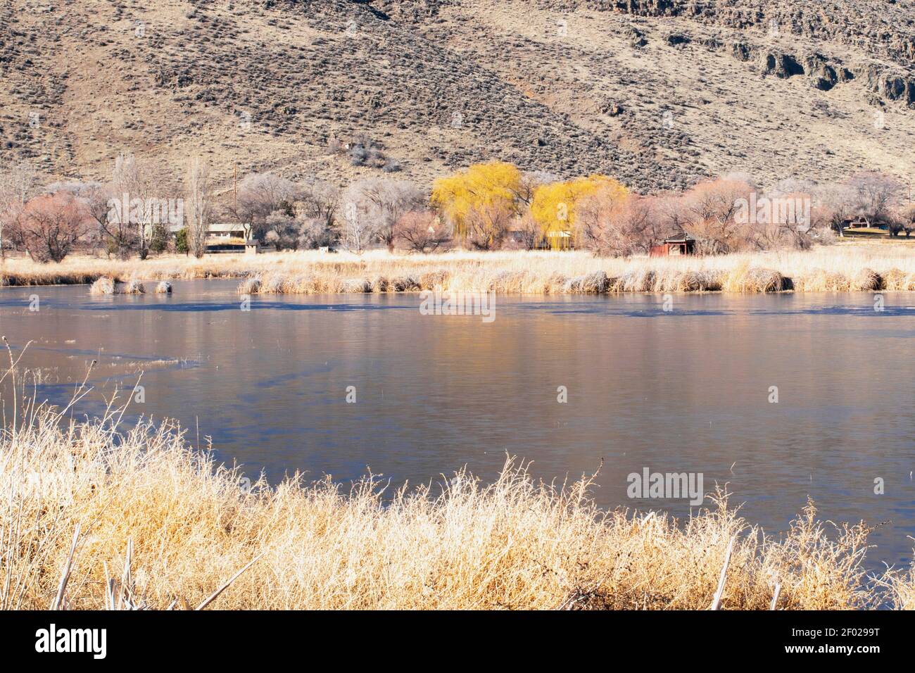 Water and autumn colors at the Tulelake National Wildlife Refuge in California. Stock Photo