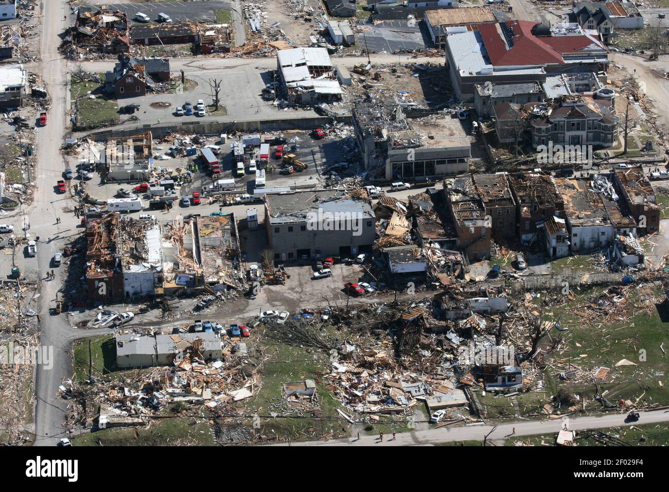 Aerial image on Saturday, March 3, 2012, of damage from storms that hit