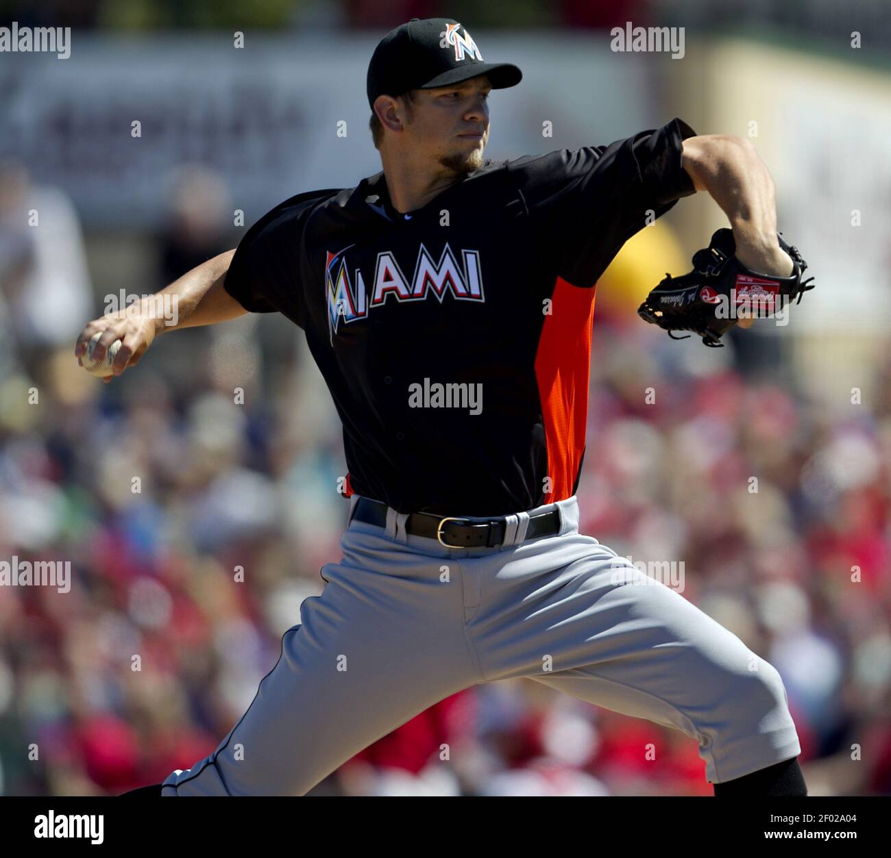 Miami Marlins pitcher Josh Johnson throws a pitch in the second inning