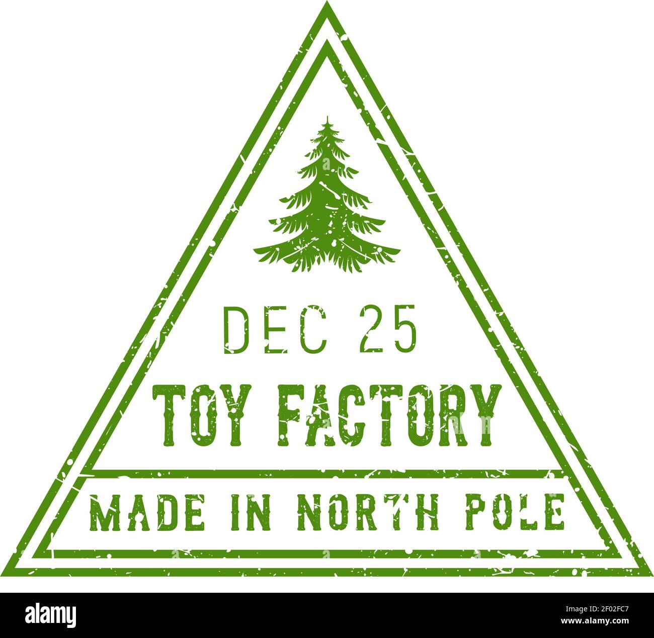 Retro postmark with fir tree and toy factory sign isolated triangle ...
