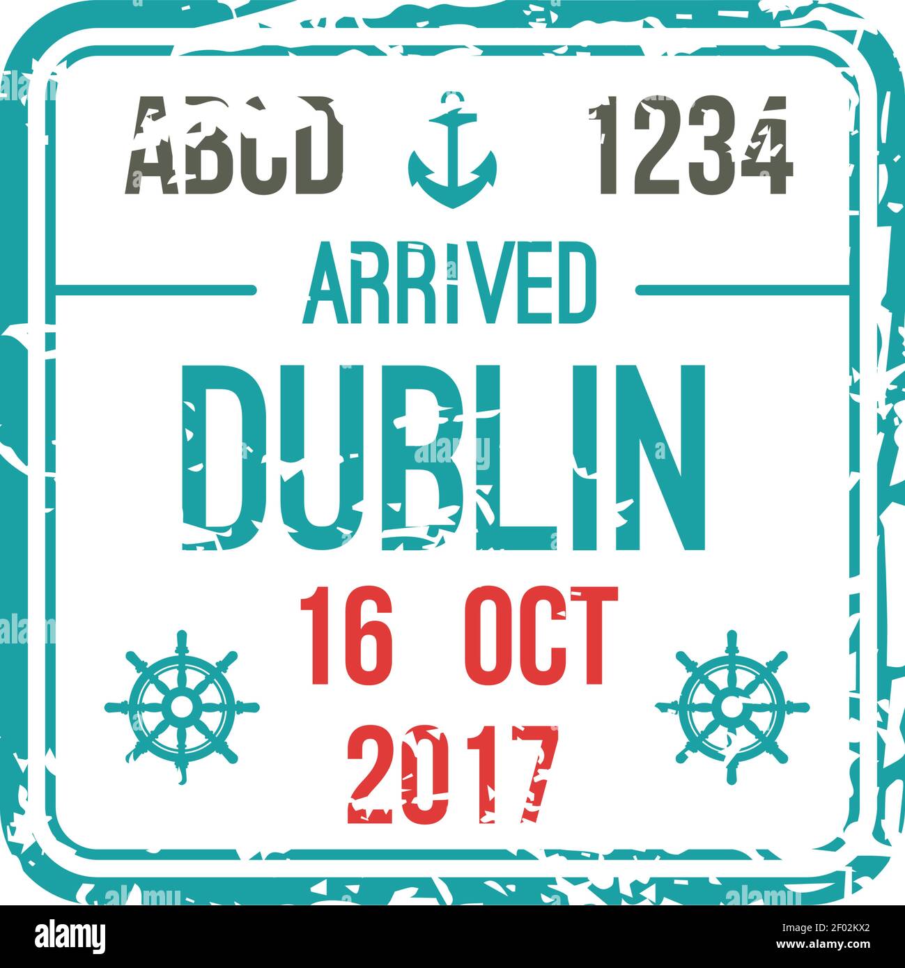 Dublin airport isolated visa stamp, DUB, Ireland. Vector arrival seal
