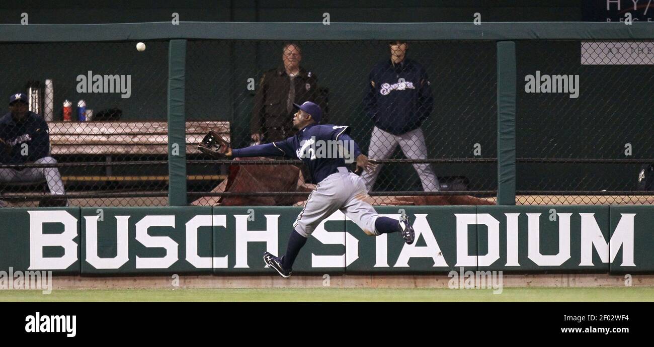 June 20, 2012: Milwaukee Brewers center fielder Nyjer Morgan #2 looks  toward the crowd while standing on deck. The Brewers defeated the Blue Jays  8-3 at Miller Park in Milwaukee, WI. John