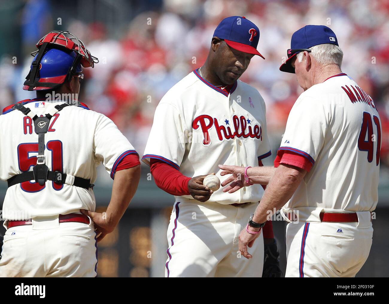 Philadelphia Phillies' Jose Contreras during a baseball game against the  Miami Marlins, Friday, June 1, 2012, in Philadelphia. (AP Photo/Matt Slocum  Stock Photo - Alamy