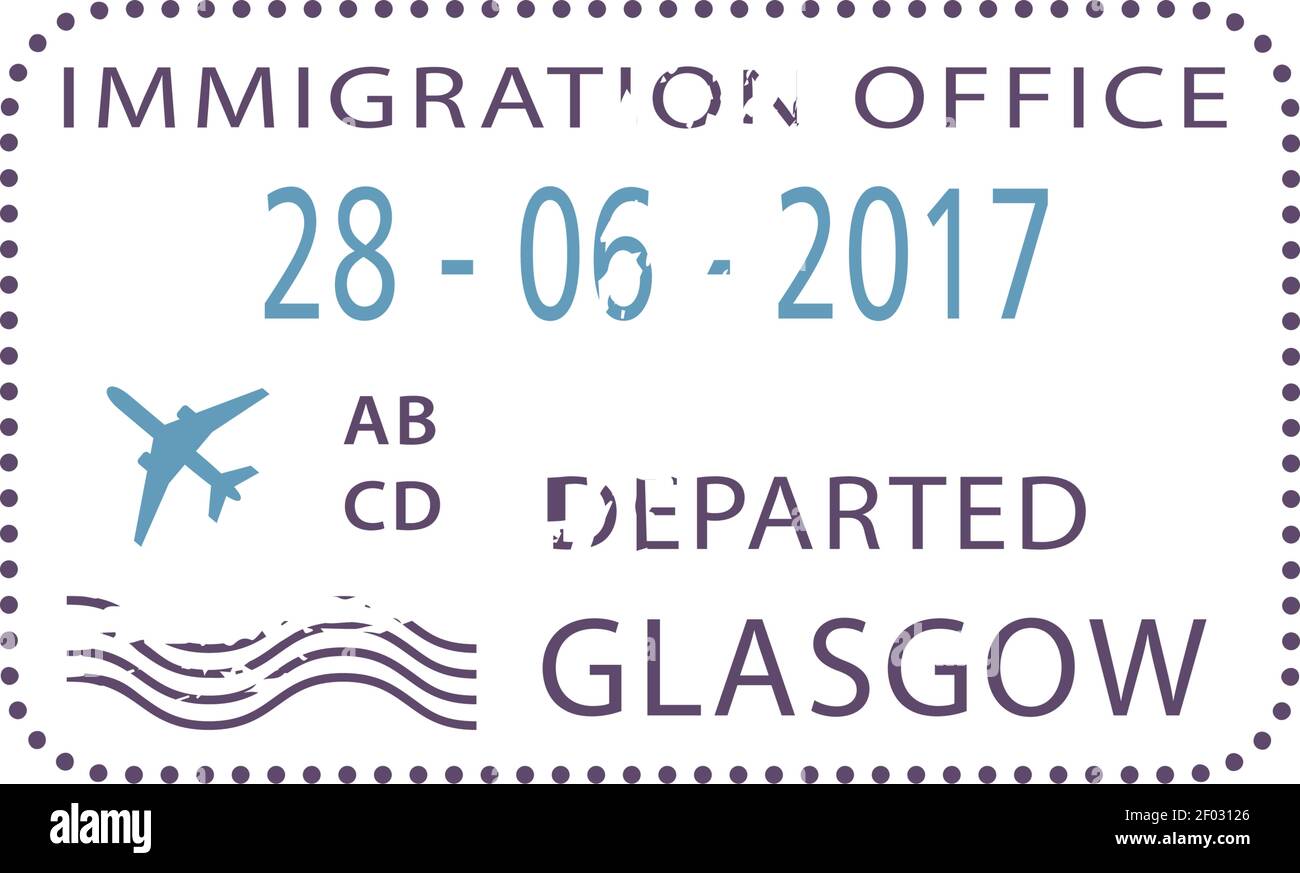 Glasgow immigration office departed visa stamp isolated. Vector Poland destination seal with date Stock Vector