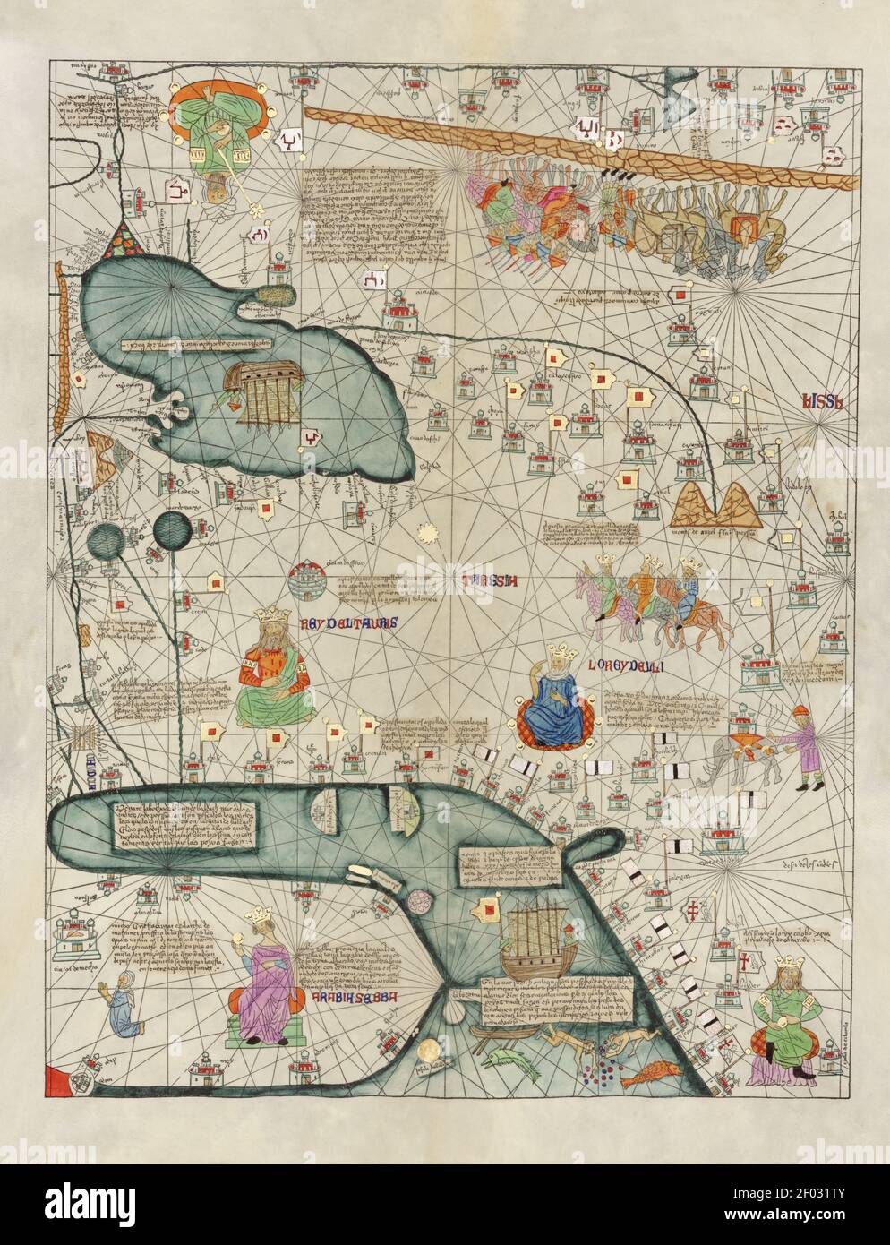Taken from an ancient Spanish Atlas. Full of details. Very high resolution. Stock Photo