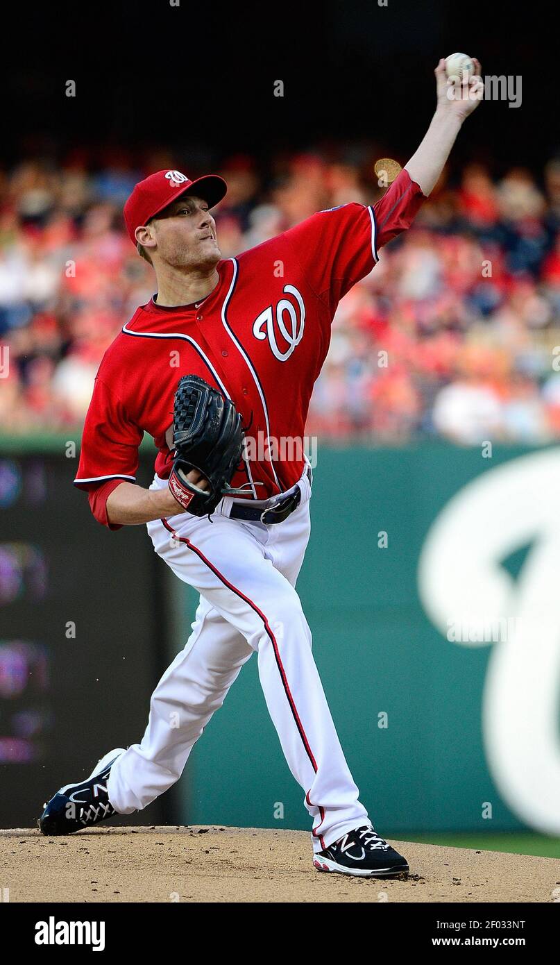 Washington Nationals starting pitcher Ross Detwiler (48) delivers a pitch against the Baltimore Orioles during the first inning at Nationals Park in Washington, D.C, Saturday, May 19, 2012. (Photo by Harry E. Walker/MCT/Sipa USA) Stock Photo