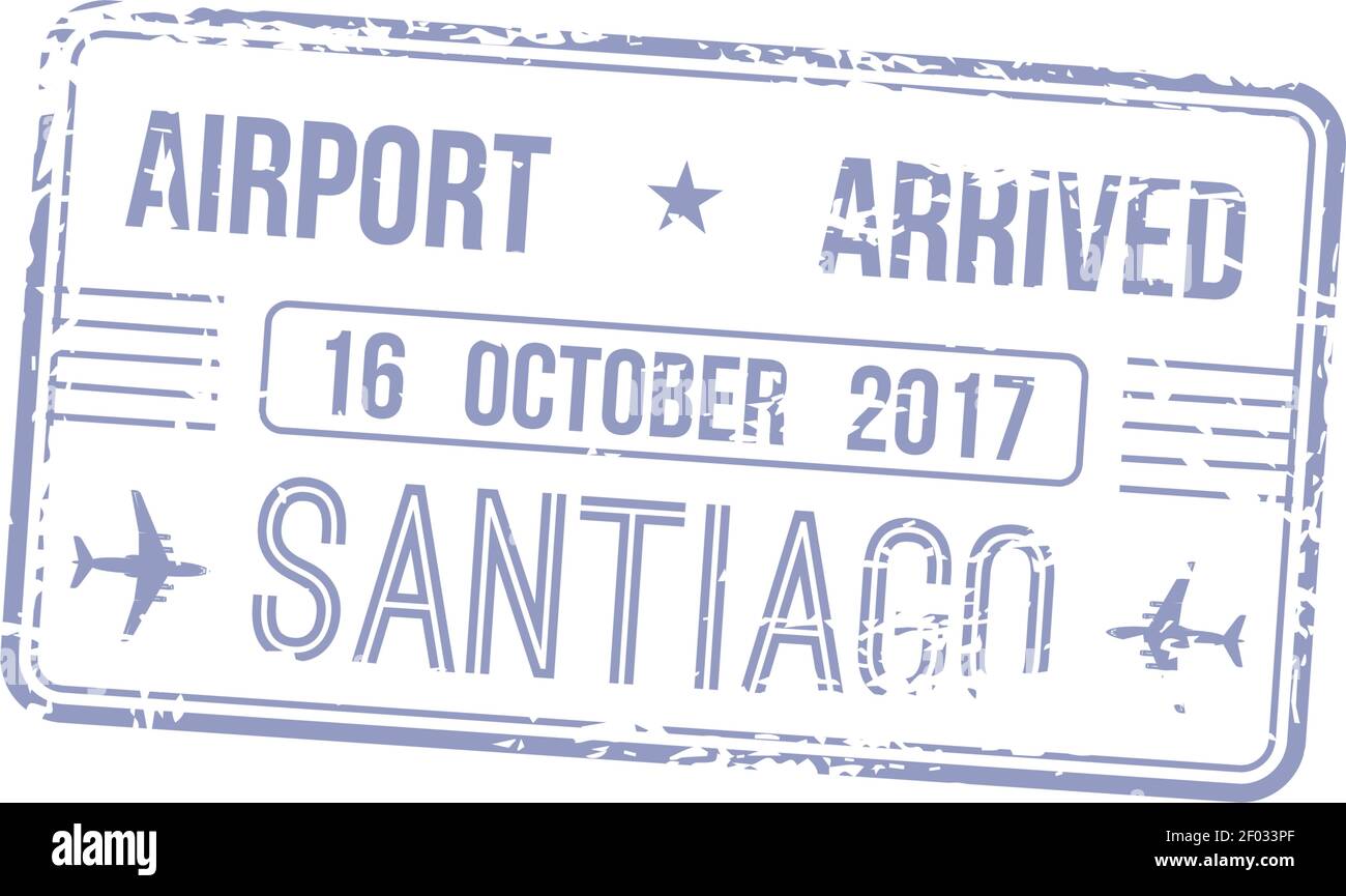 Santiago airport arrived stamp isolated. Vector travel to Chile, Brazil or Cuba Stock Vector