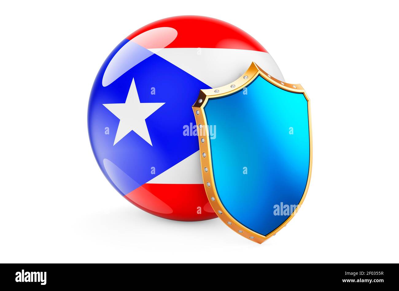 Puerto Rican flag with shield. Protect of Puerto Rico concept, 3D ...