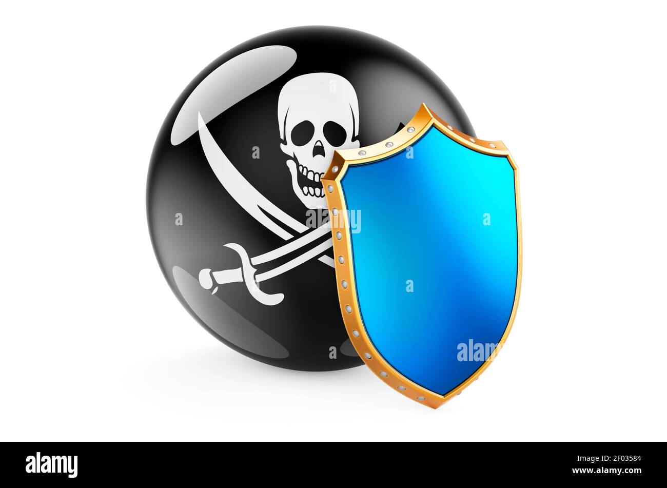 Shield with piracy flag, 3D rendering isolated on white background ...