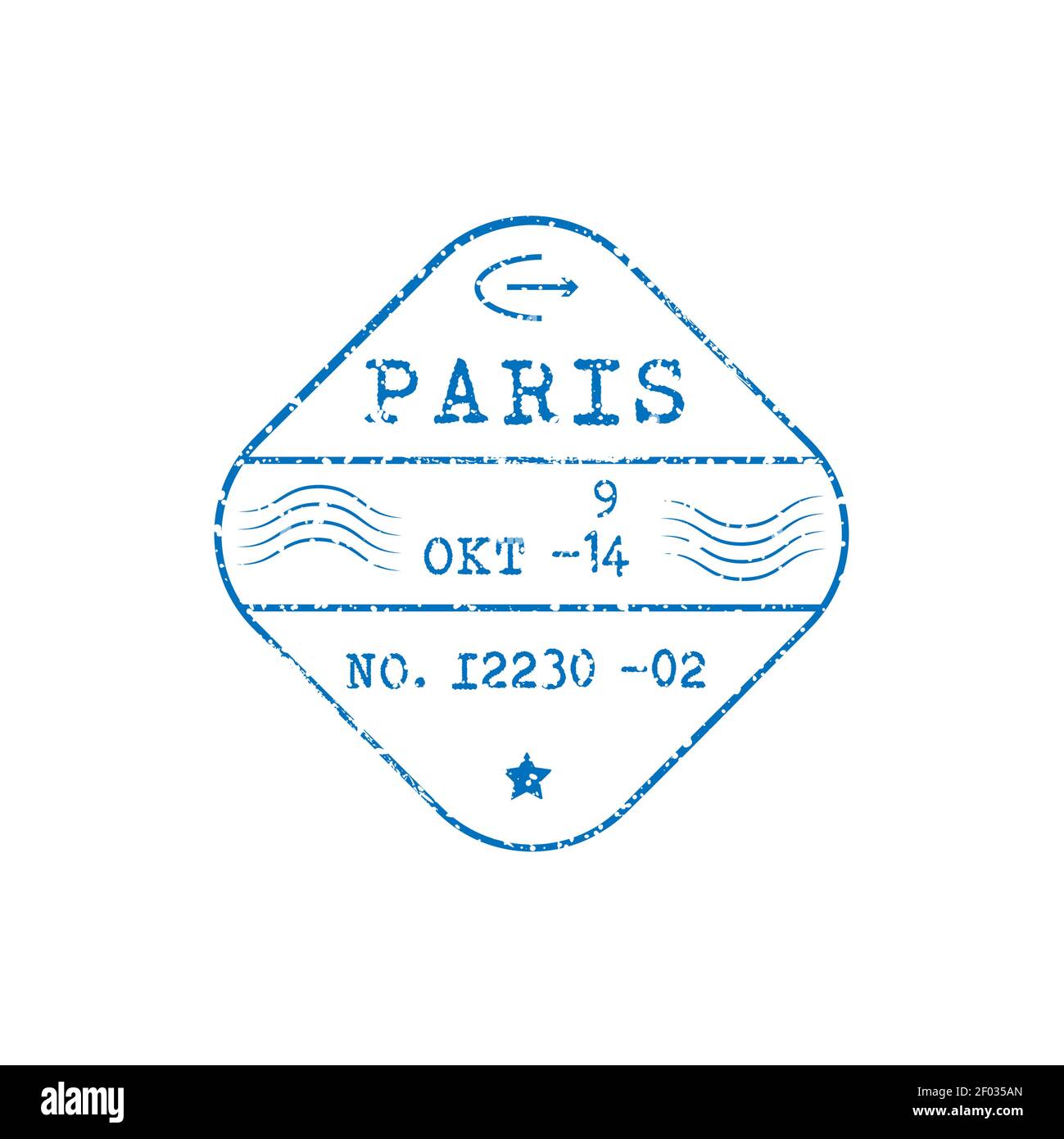 Paris post stamp isolated mark with wavy lines and date. Vector blue postage label, grunge mail icon. Europe destination sign, rubber seal postmark. I Stock Vector