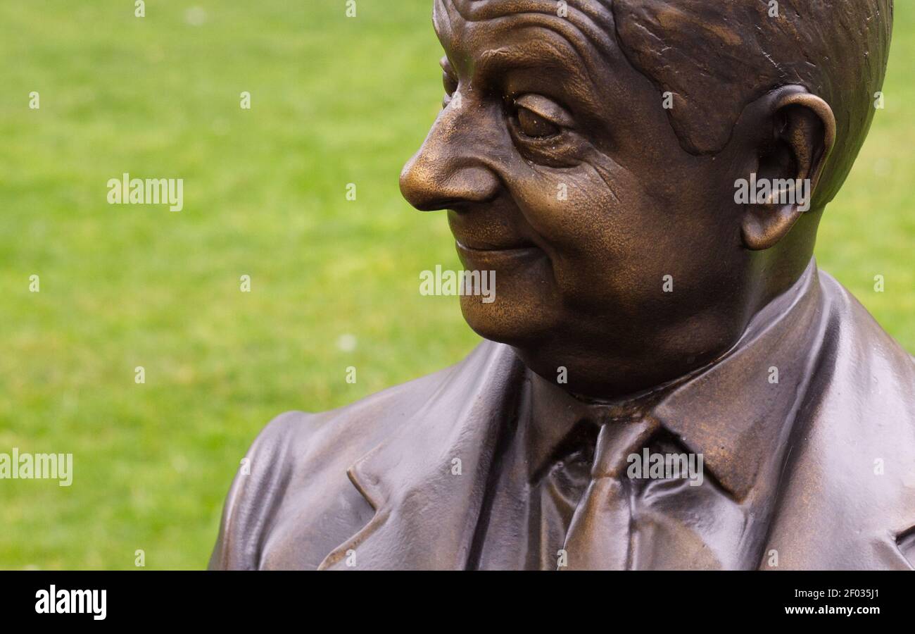 London, UK, May, 2020: Mr Bean without a face mask as a bronze statue on Leicester Square Stock Photo