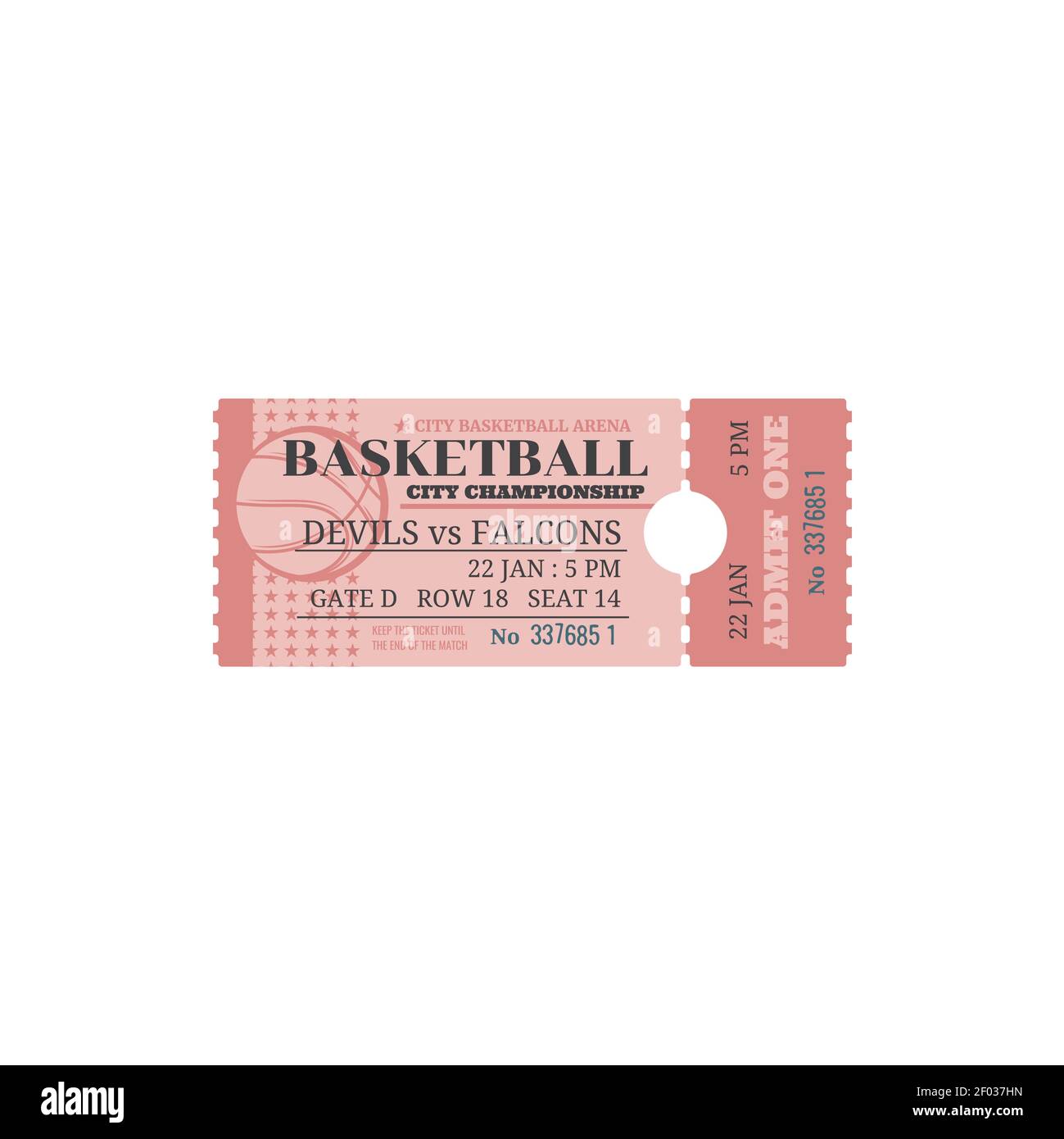 Pass on basketball arena isolated ticket template. Vector invitation on