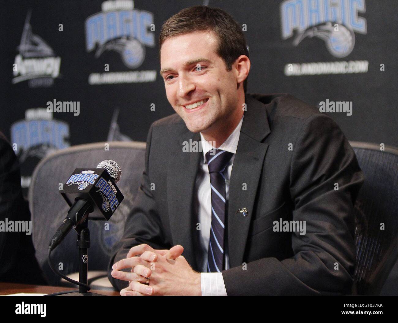 New Orlando Magic General Manager Rob Hennigan attends a press conference  at the Amway Center in Orlando, Florida, Thursday, June 21, 2012. (Photo by  Stephen M. Dowell/Orlando Sentinel/MCT/Sipa USA Stock Photo -