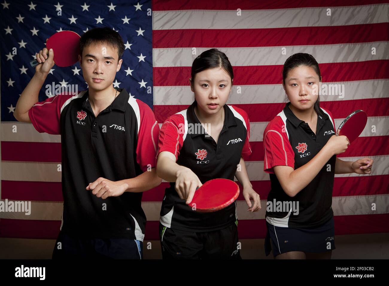 The 2012 USA Olympic Table Tennis team members Timothy Wang, from left