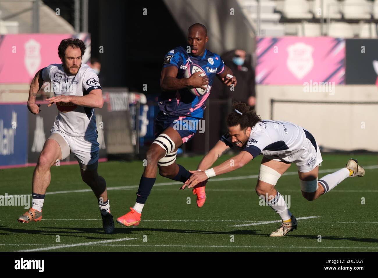 Paris, France. 6th Mar, 2021. Stade Francais Flanker SEKOU MACALOU in action during the French rugby Championship Top 14 between Stade Francais Paris and Agen at Jean Bouin Stadium in Paris - France.Stade Francais Paris won 40:21 Credit: Pierre Stevenin/ZUMA Wire/Alamy Live News Stock Photo