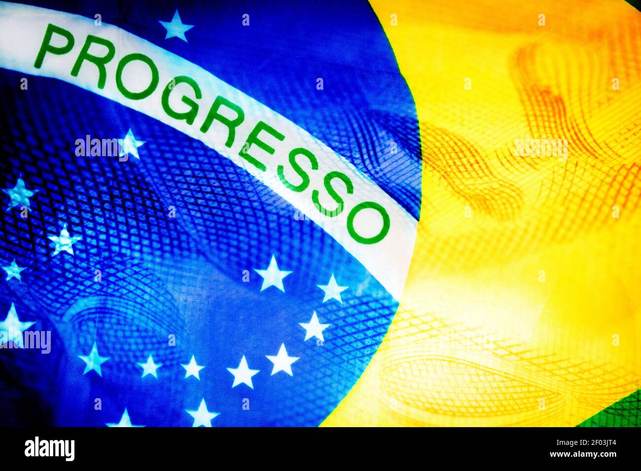 Brazilian money called Real and flag of Brazil image concept Stock Photo