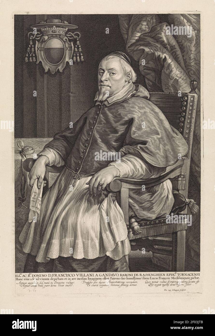 Pieter van Schuppen - Portrait of François Villain, Bishop of Tournai. Stock Photo